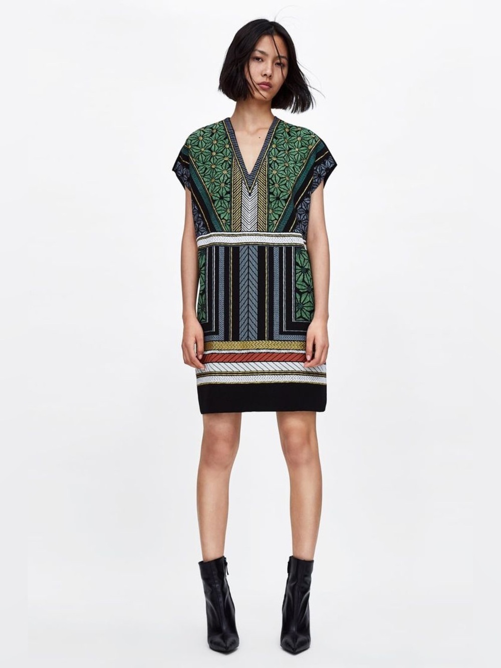 ZARA Tribal Print Sleeveless Midi Tunic Dress | Size XL
